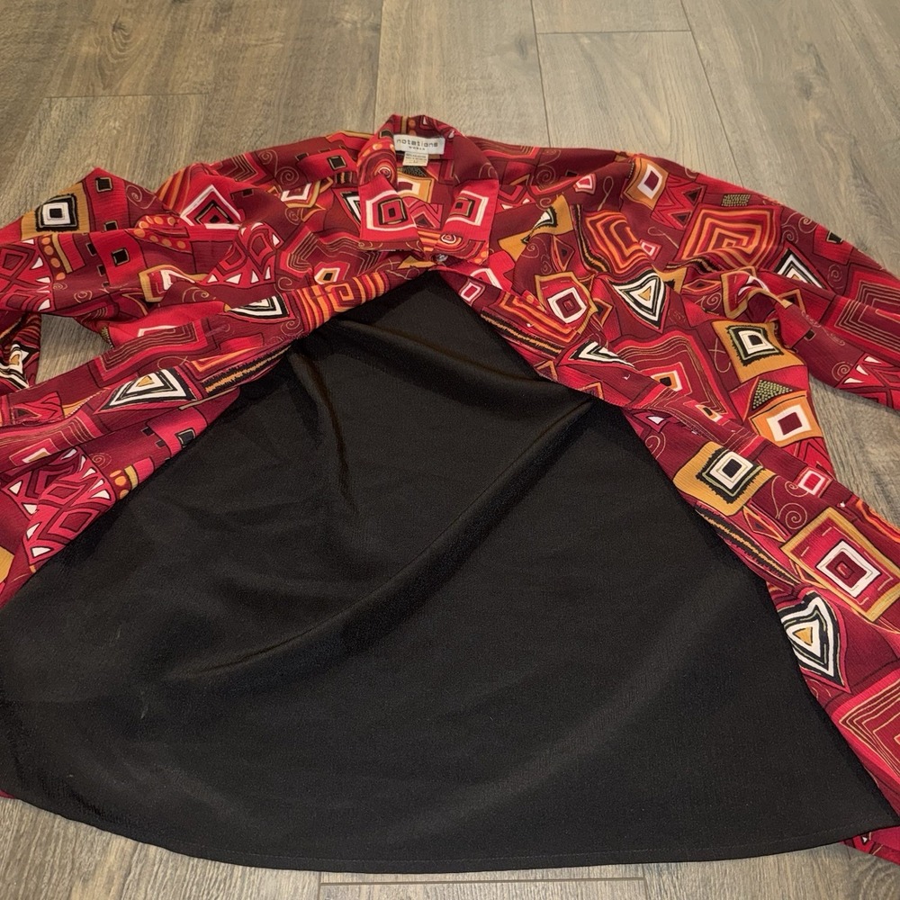 Vintage Notations Button Up Blouse Women 2X Red Geometric Long Sleeve 80s Retro - Picture 10 of 11